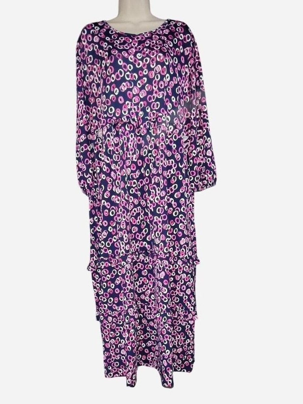 Celeste Purple Printed Tiered Maxi Dress with Pink Accents